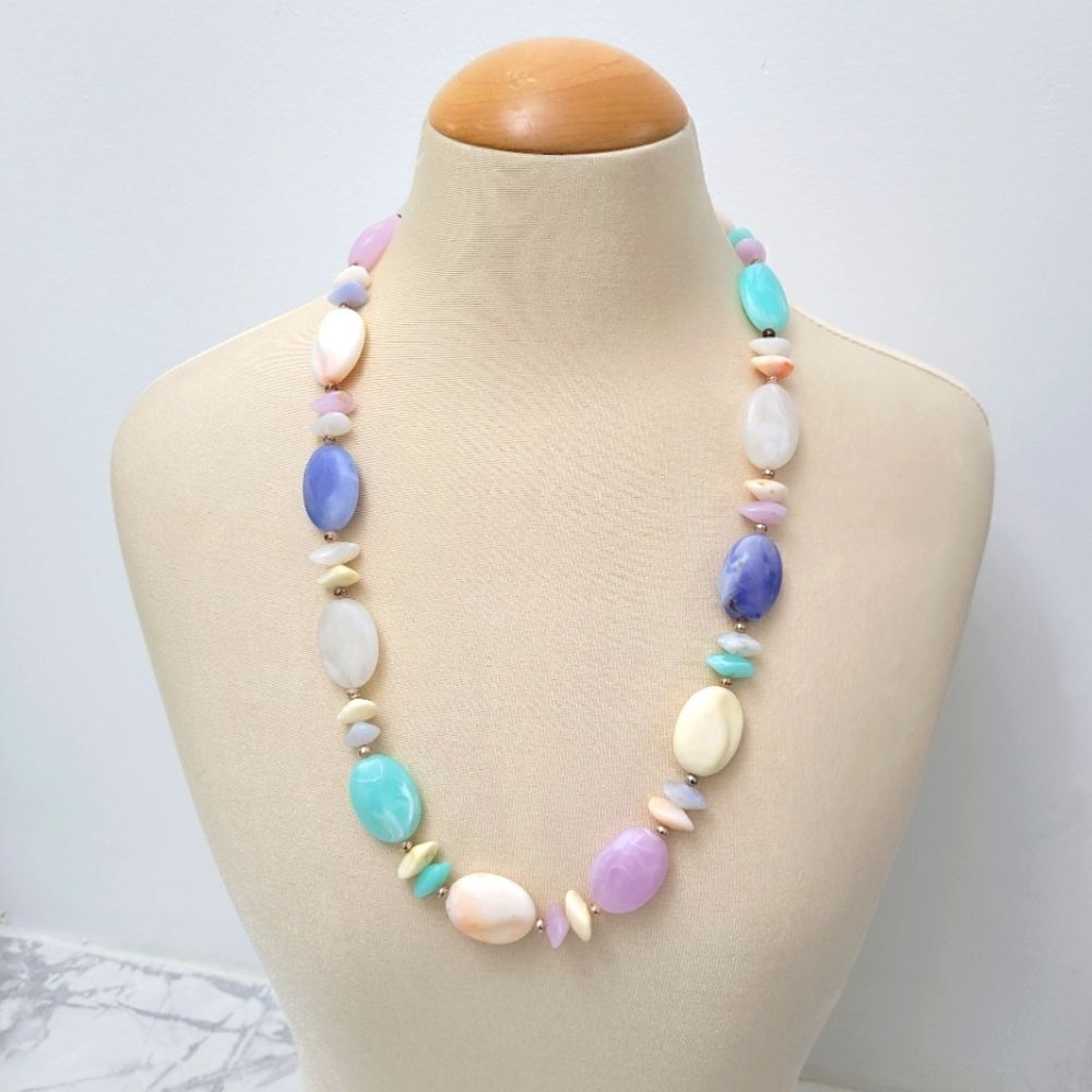 2/$20 Vintage Colourful Stones Beads Necklace 25.5"